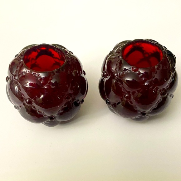 Beacon Hill Red Glass Candle Holders Quilted Design.  #09 - Picture 1 of 6